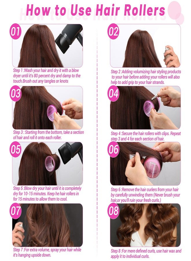 Acejoz Jumbo Hair Curlers Rollers, 12Pcs 60mm Jumbo Hair Roller Curlers Self Grip Holding Rollers with 12Pcs Hair Clips for Long Straight Thick Hair (Rose Red) - Image 3