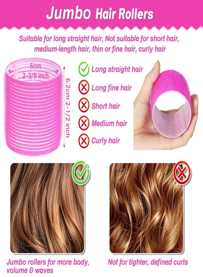 Acejoz Jumbo Hair Curlers Rollers, 12Pcs 60mm Jumbo Hair Roller Curlers Self Grip Holding Rollers with 12Pcs Hair Clips for Long Straight Thick Hair (Rose Red) - Image 2