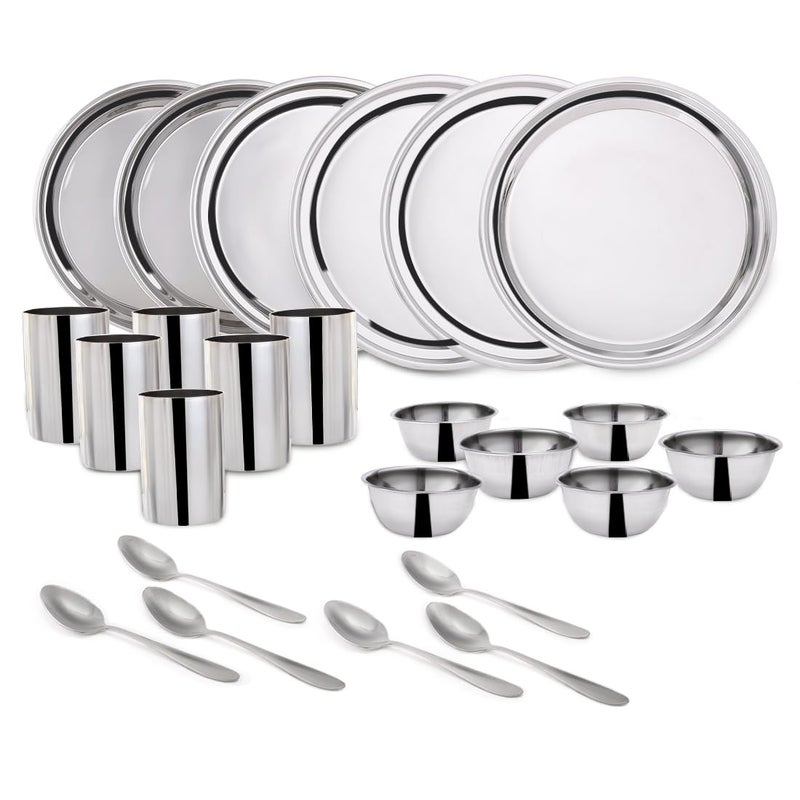 Wonderchef Wonderchef Venice Stainless Steel Dinner Set of 24pcs | Plates, Glasses, Bowls, Spoons | Classic Design and Gloss Finish | 100% Food-Grade Stainless Steel | Non-Corrosive, Unbreakable | Easy to Clean - Image 1