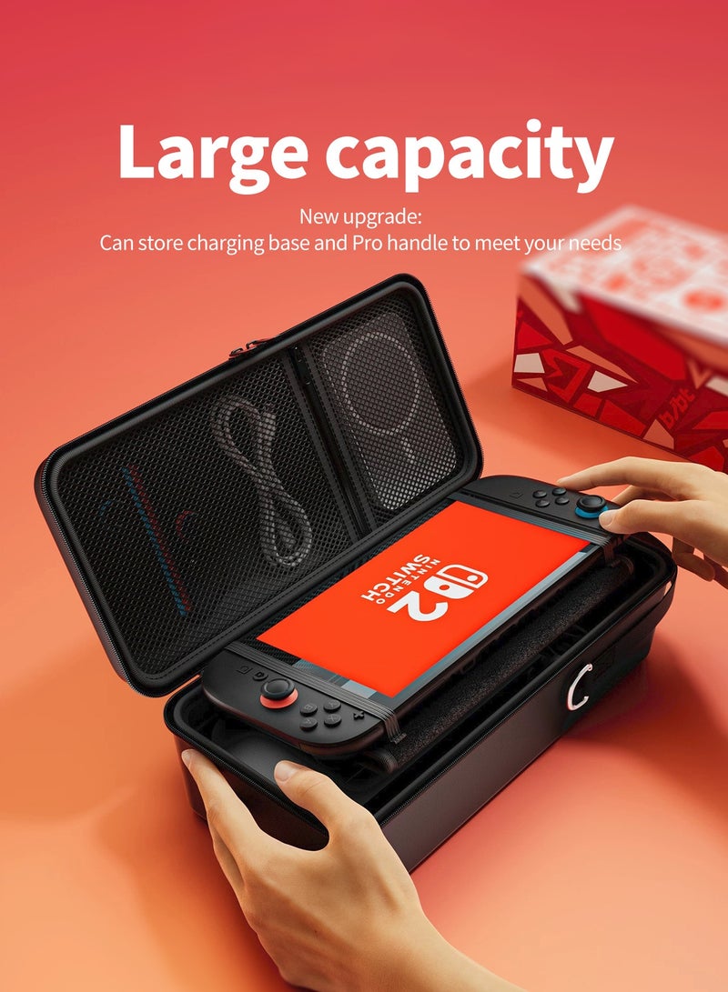 بيكسنست حقيبة حمل محمولة لجهاز Switch 2، سعة كبيرة، يمكن استخدامها كبنك طاقة، تصميم مقعد من قطعة واحدة، مصنوعة من مادة EVA عالية الصلابة، معززة ومتينة، مع 10 فتحات لبطاقات الألعاب، لون أسود. - Image 4
