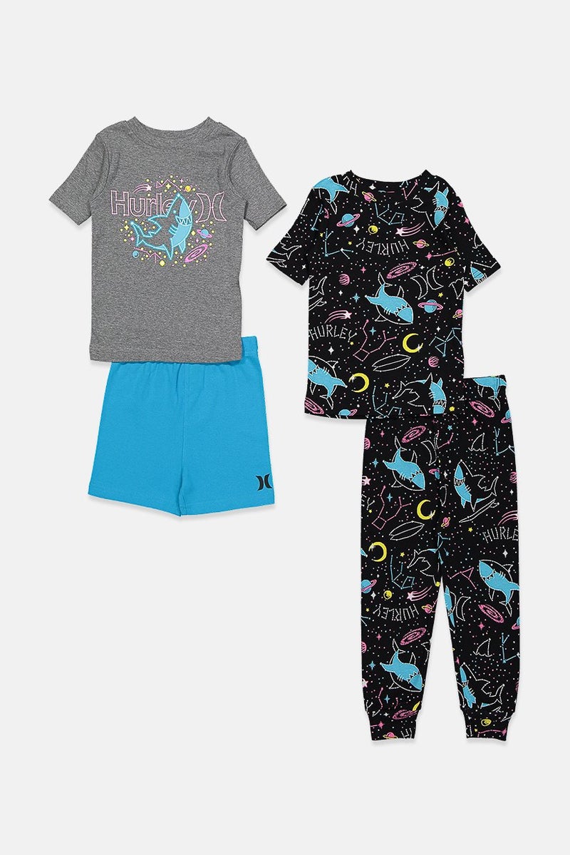 Hurley Toddlers Boy 4 Pcs Printed Sleepwear Set, Grey  - Image 3