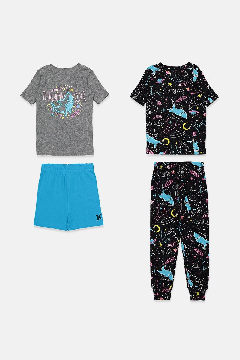 Hurley Toddlers Boy 4 Pcs Printed Sleepwear Set, Grey  - Image 1