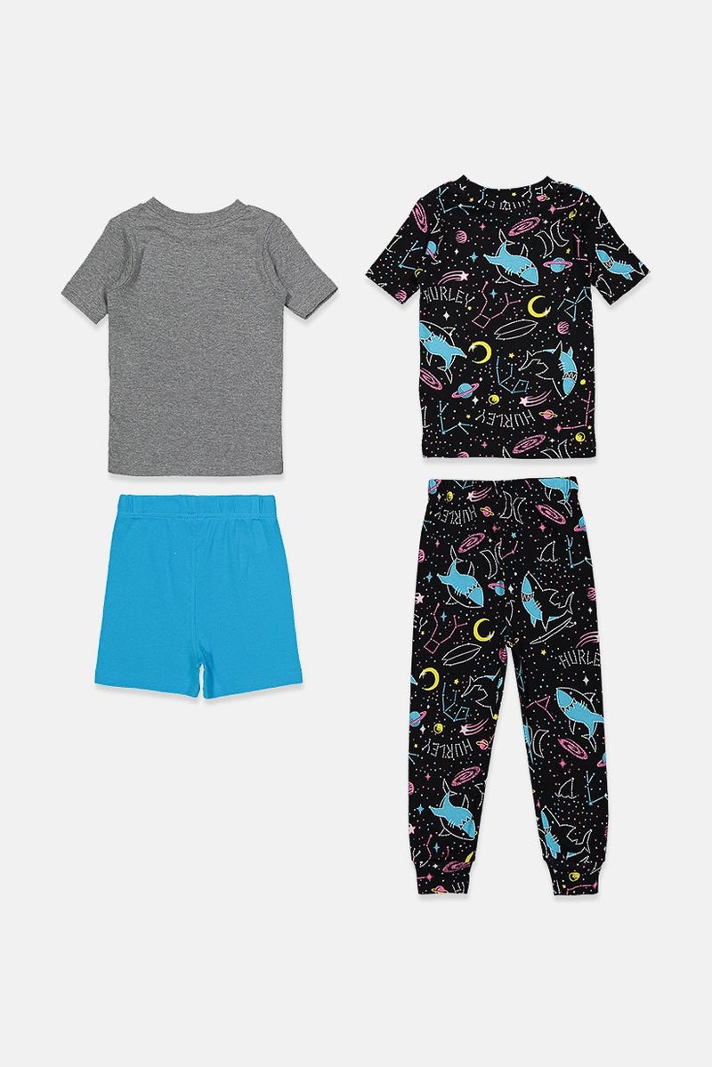 Hurley Toddlers Boy 4 Pcs Printed Sleepwear Set, Grey  - Image 2