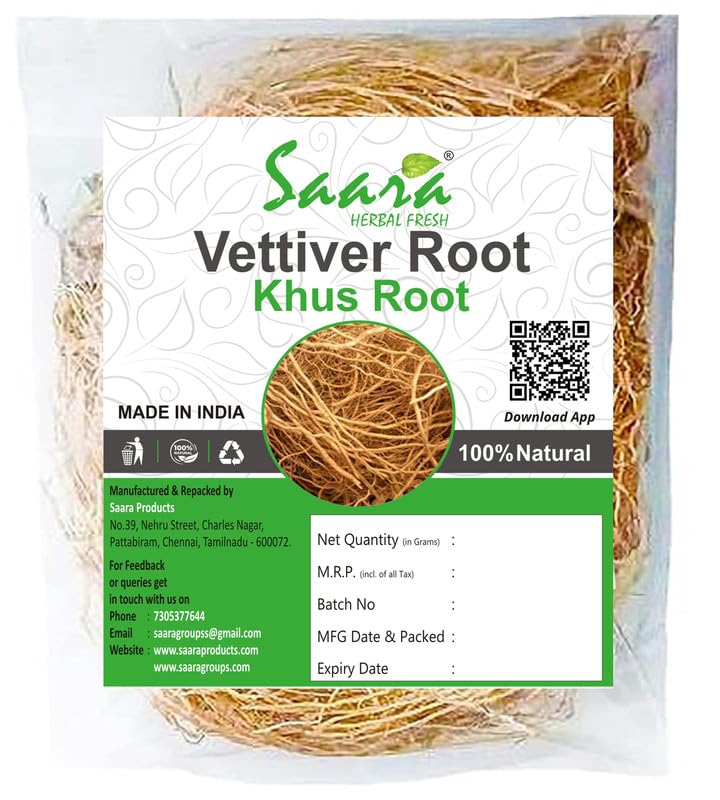 Saara HERBAL FRESH Vetiver Root 100g Khus Root Vetiveria Zizanioides Vala Kas Ramacham Vetiver for Hair Growth Healthy Skin Pack of 1 X 100g - Image 1