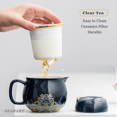 DEARART Beautiful Tea Mug and Lid Filter 108oz Tea Cups Easy to Clean Keep Tea Hot Steeping Loose Leaf Tea Bag Coffee Milk Cute Cat Dark Blue - Image 3
