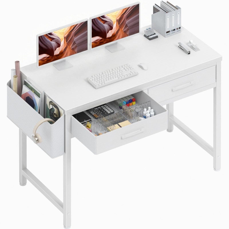 DLisiting White Desk with Storage Drawers - 39 Inch Small Computer Desk with Drawers for Bedroom Home Office, Study Writing Vanity Table Without Mirror for Girls Small Spaces - Image 1