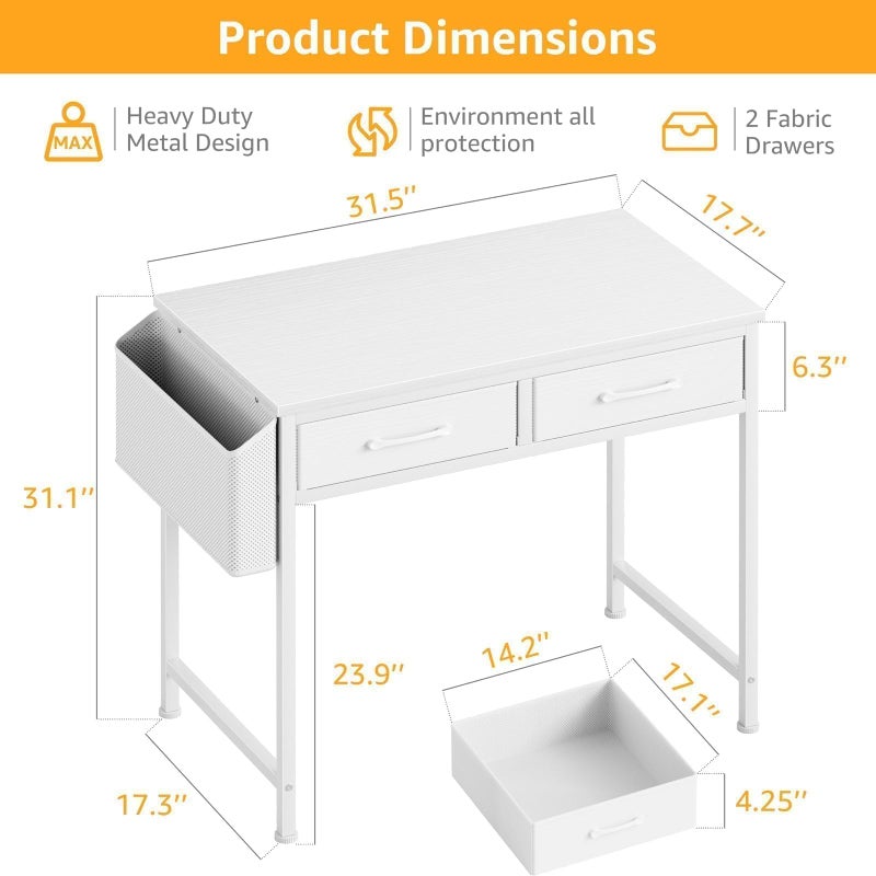 DLisiting White Desk with Storage Drawers - 39 Inch Small Computer Desk with Drawers for Bedroom Home Office, Study Writing Vanity Table Without Mirror for Girls Small Spaces - Image 2