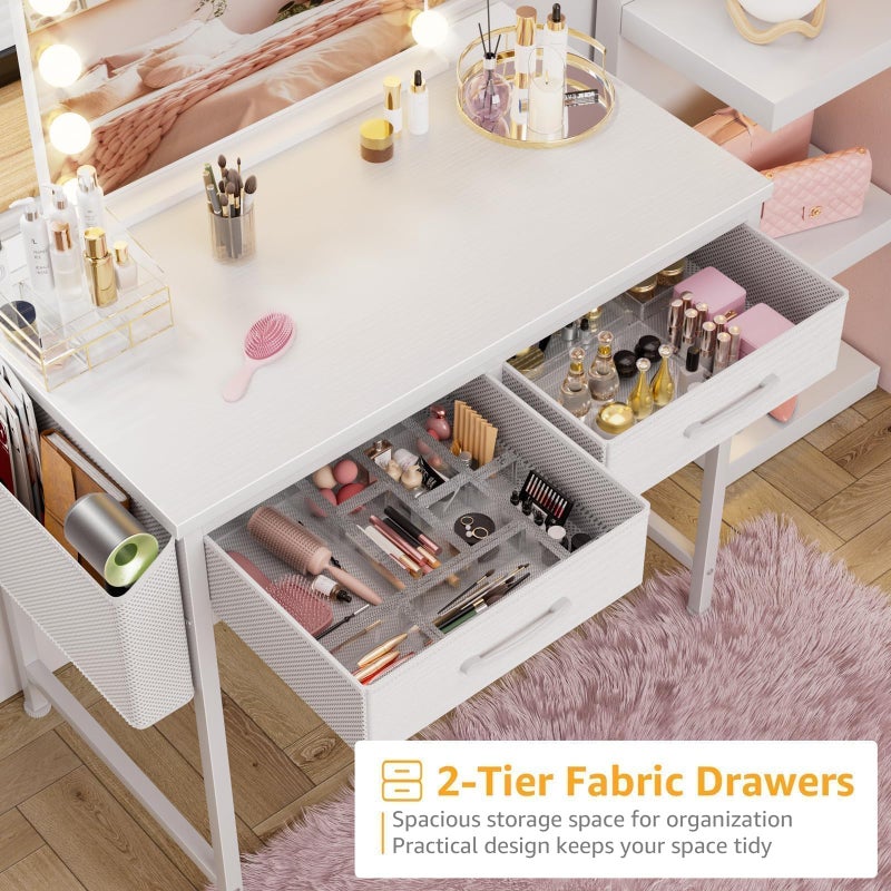 DLisiting White Desk with Storage Drawers - 39 Inch Small Computer Desk with Drawers for Bedroom Home Office, Study Writing Vanity Table Without Mirror for Girls Small Spaces - Image 5