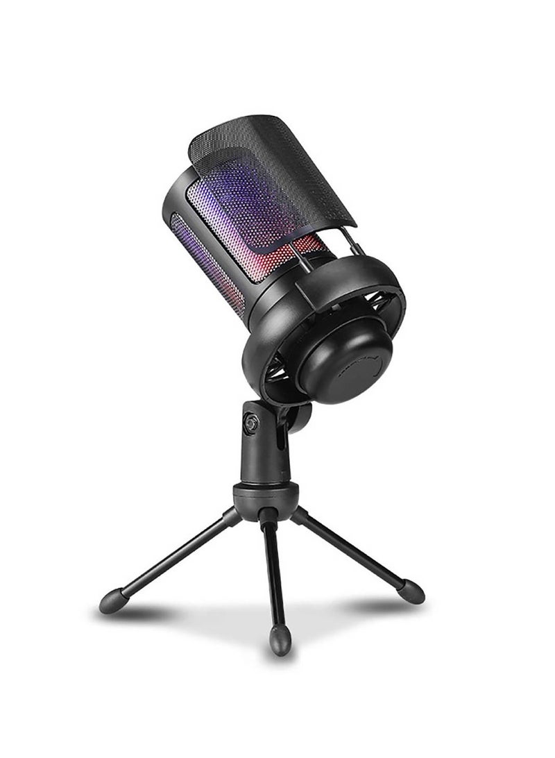 USB Colorful Computer Microphone, Gaming Competition Mobile Live Streaming Singing Recording Noise Reduction, RGB Capacitive Microphone Set - Image 1
