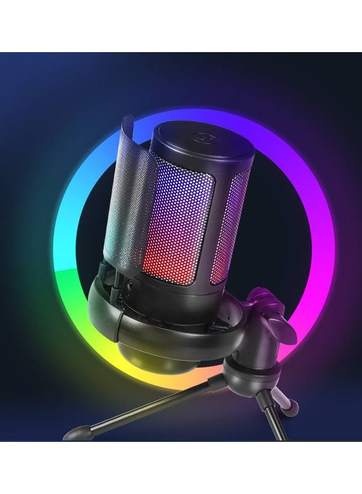 USB Colorful Computer Microphone, Gaming Competition Mobile Live Streaming Singing Recording Noise Reduction, RGB Capacitive Microphone Set - Image 2