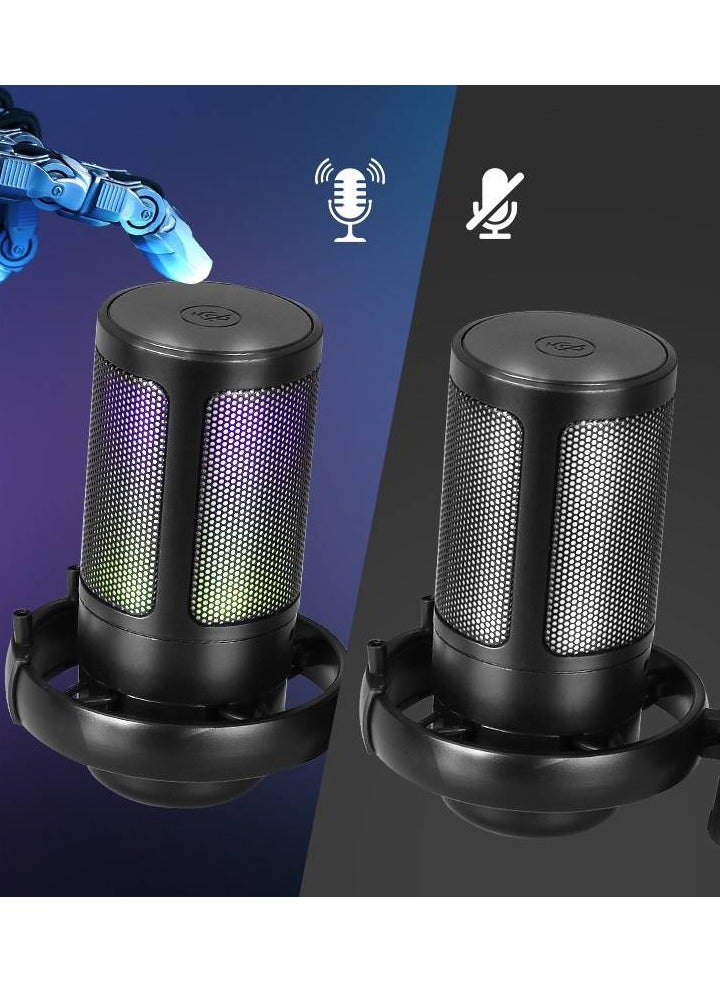 USB Colorful Computer Microphone, Gaming Competition Mobile Live Streaming Singing Recording Noise Reduction, RGB Capacitive Microphone Set - Image 3