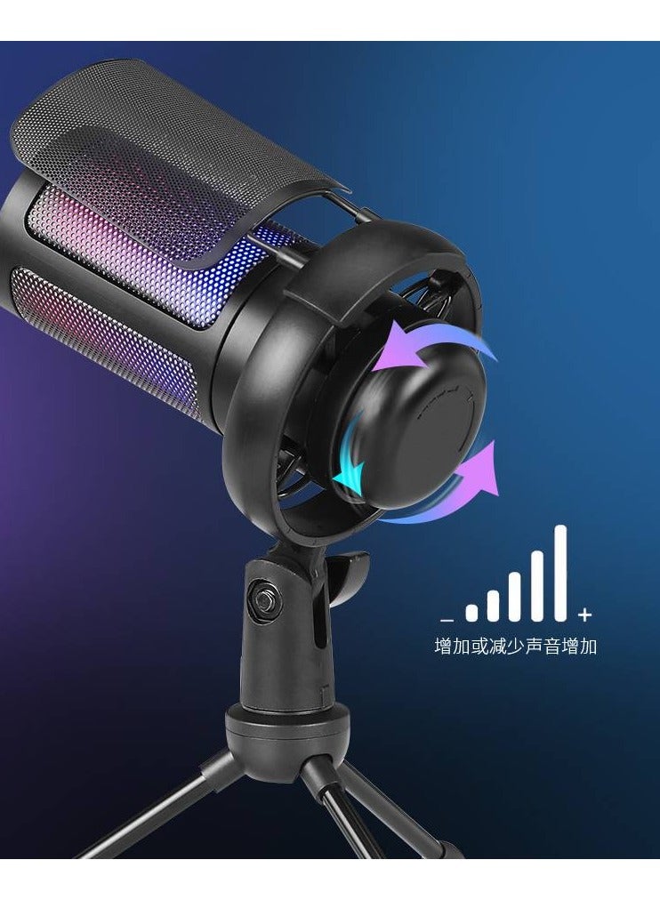 USB Colorful Computer Microphone, Gaming Competition Mobile Live Streaming Singing Recording Noise Reduction, RGB Capacitive Microphone Set - Image 4
