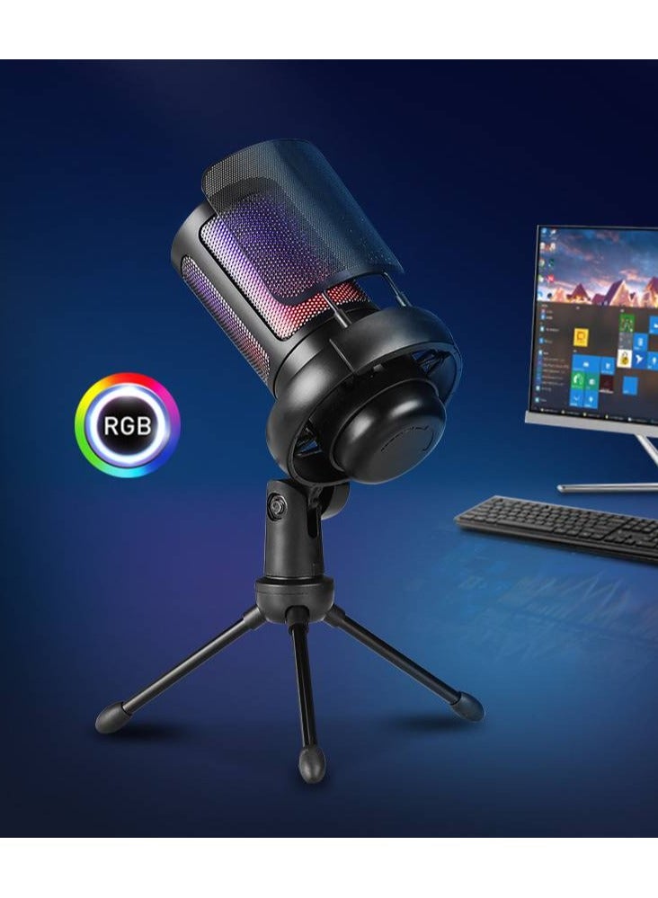 USB Colorful Computer Microphone, Gaming Competition Mobile Live Streaming Singing Recording Noise Reduction, RGB Capacitive Microphone Set - Image 5