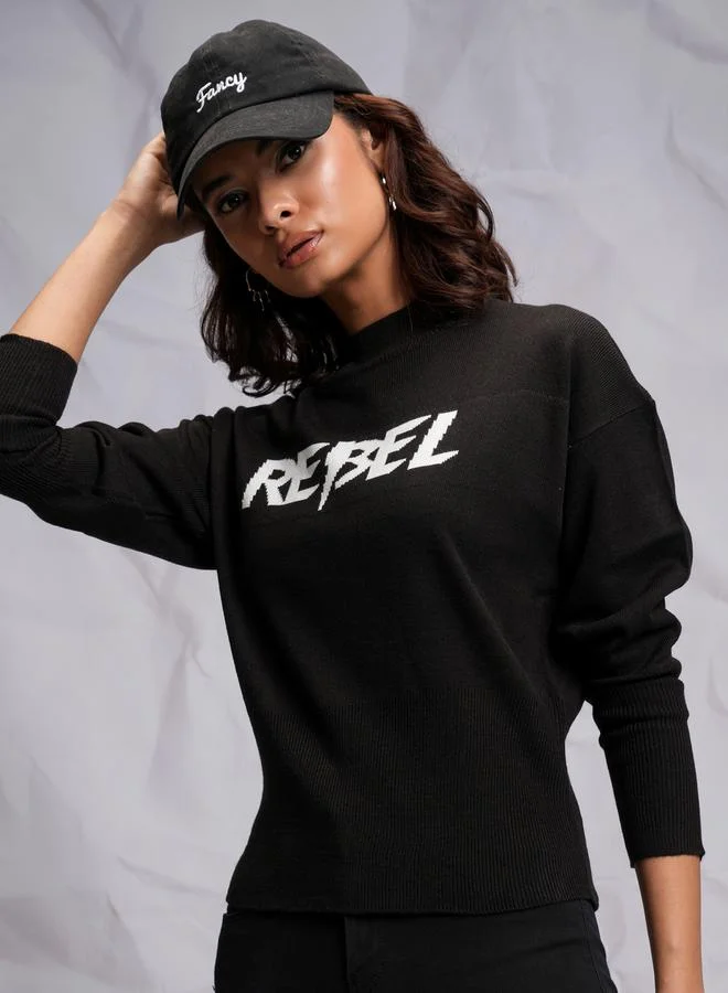 Tokyo Talkies Slogan Print Turtle Neck Sweater by Styli