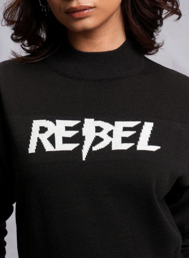 Tokyo Talkies Slogan Print Turtle Neck Sweater by Styli  - Image 5