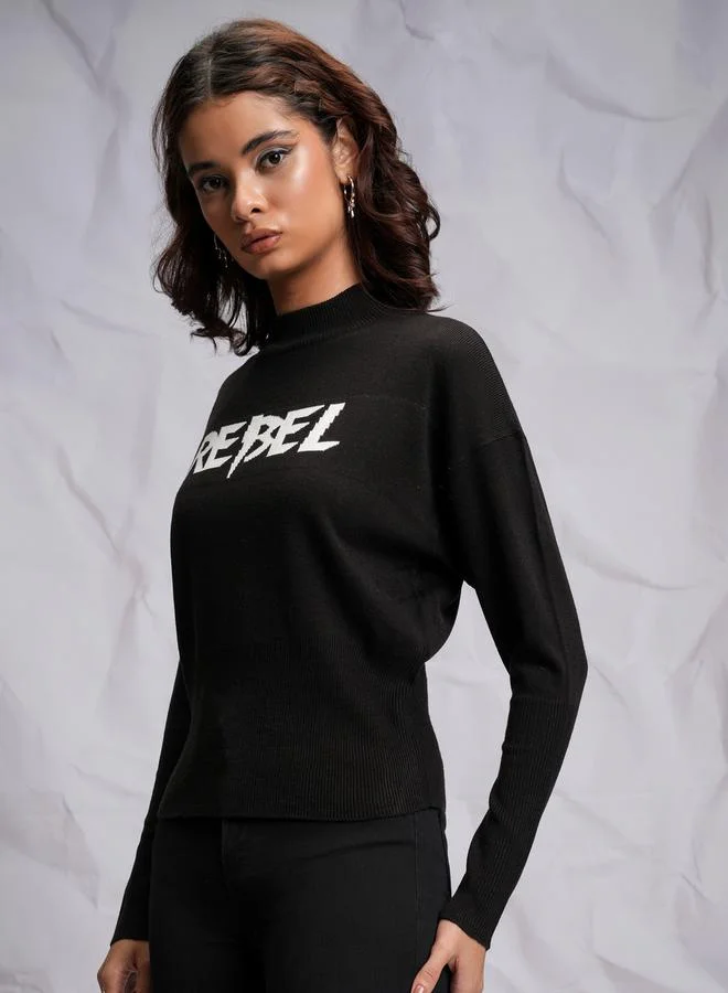 Tokyo Talkies Tokyo Talkies Slogan Print Turtle Neck Sweater