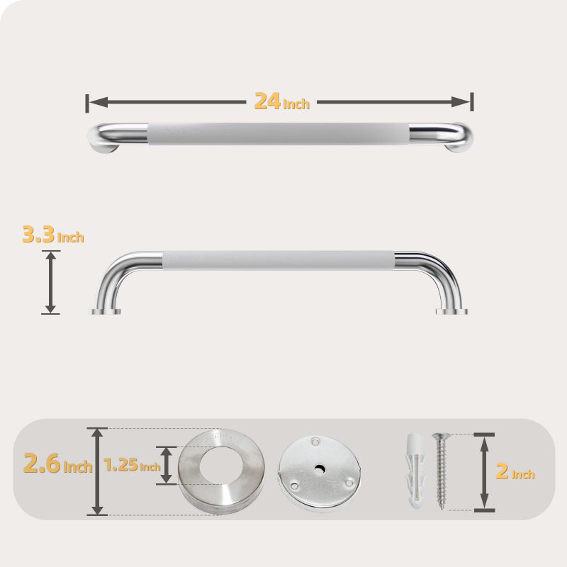 Bmoytu 24 Inch Shower Grab Bar, Bathroom Grab Bar Handle with Anti-Slip Knurled Grip, Stainless Steel Bath Balance Bar, Bath Safety Bar Support for Seniors Elderly Pregnant, Shower Hand Rails Brushed Nickel - Image 2