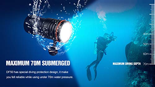 TrustFire DF50 Scuba Diving Light, 6500 Lumens Video Camera Photography Dive LED Flashlight, USB Rechargeable Torch, 70M Underwater, Super Bright, with Violet Red White Lights - Image 5