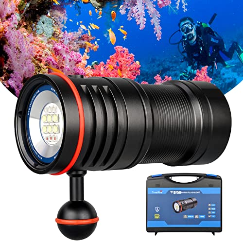 TrustFire DF50 Scuba Diving Light, 6500 Lumens Video Camera Photography Dive LED Flashlight, USB Rechargeable Torch, 70M Underwater, Super Bright, with Violet Red White Lights - Image 1