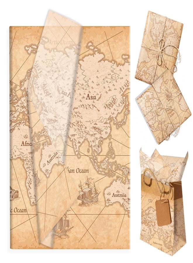 MOZUI 50 Pcs 20×14 Inch World Map Vintage Tissue Paper Bulk, Travel Themed Gift Wrapping Tissue for Gift Bags, Baby Shower, Birthday Party, DIY Craft Supplies, Travel Lover Gifts, Scrapbooking - Image 1