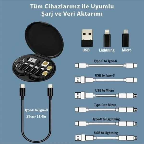 Polhammobile Polham 6in1 60W Type C, Micro and iPhone Lightning Cable, Converter, Sim Tool Travel Set