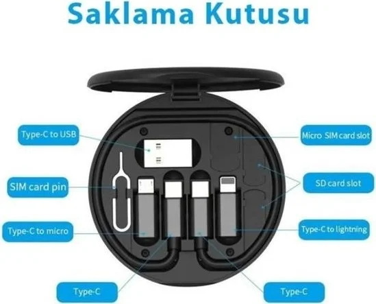 Polhammobile Polham 6in1 60W Type C, Micro and iPhone Lightning Cable, Converter, Sim Tool Travel Set