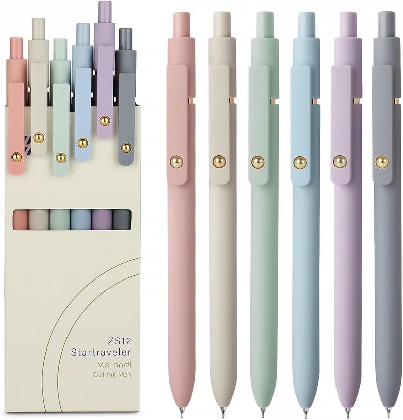 FIOVER Gel Pens, 6pcs 0.7mm Fine Point Black Ink, Smooth Writing Pens for Journaling, Nurse Aesthetic Cute Office School Supplies, Gifts for Women and Men (6Pcs Morandi-Black Ink) - Image 1