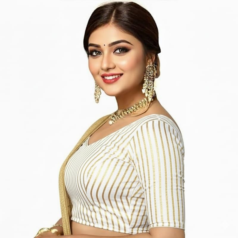 Bhochi Stylish Latest Katori Design Golden Foil Printed Blouse Stretchable Readymade Saree Blouses for Women Trendy Blouse Special for Festival - Image 4