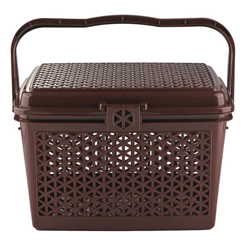 Kuber Industries Trendy Shopping/Storage Basket with Handles|Solid Plastic Big Bin|Handles Plus Lid|Size 30 x 41 x 28 (Brown)-KUBMART11096,Rectangular - Image 1
