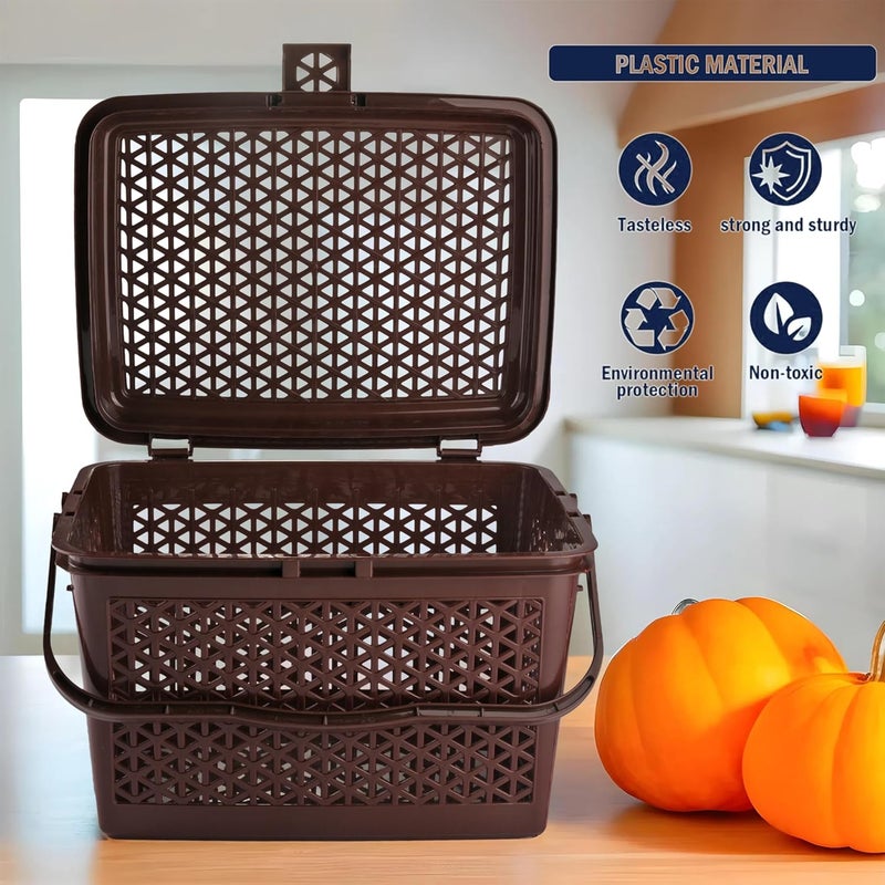 Kuber Industries Trendy Shopping/Storage Basket with Handles|Solid Plastic Big Bin|Handles Plus Lid|Size 30 x 41 x 28 (Brown)-KUBMART11096,Rectangular - Image 4