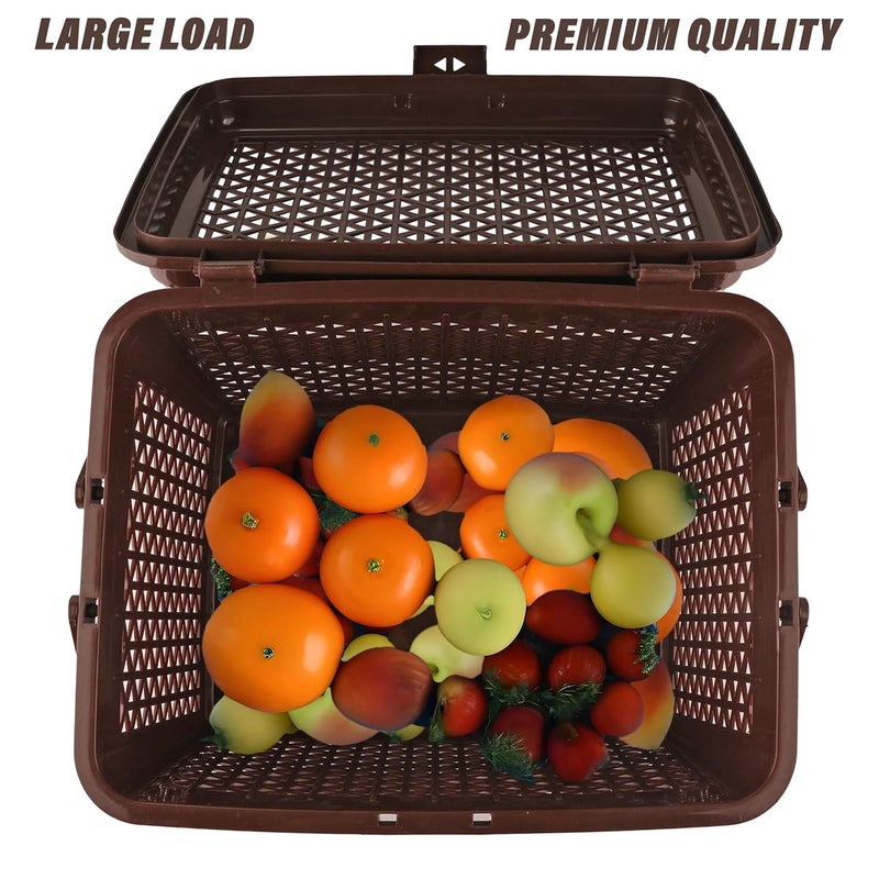 Kuber Industries Trendy Shopping/Storage Basket with Handles|Solid Plastic Big Bin|Handles Plus Lid|Size 30 x 41 x 28 (Brown)-KUBMART11096,Rectangular - Image 5