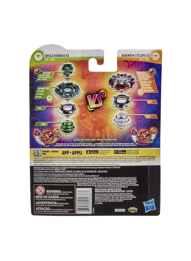BeyBlade - Burst Rise Hypersphere Dual Pack Shield Kerbeus K5 And Behemoth Cyclops C5 2 Right Spin Battling Top Toys Ages 8 And Up - Image 1