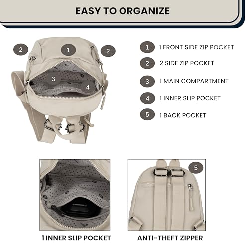 TS WITH TECHSUN Women’s Small Mini Backpack Purse |Lightweight Water-Resistant Compact Sling Bag for Travel, Daily Use & Casual Outings | Fits Only Essentials (Beige (L) 20 X (W) 14 X (H) 24 CM) - Image 4