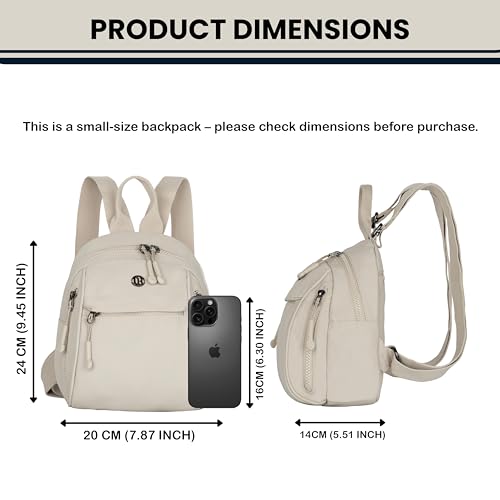 TS WITH TECHSUN Women’s Small Mini Backpack Purse |Lightweight Water-Resistant Compact Sling Bag for Travel, Daily Use & Casual Outings | Fits Only Essentials (Beige (L) 20 X (W) 14 X (H) 24 CM) - Image 2