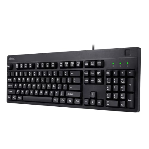 Adesso TAA Compliant Fingerprint Keyboard with AES 256 Encryption USB Wired Full Size 104 Key Layout Windows Hello Compatible Made in Taiwan for Government Business Education AKB630FBTAA
