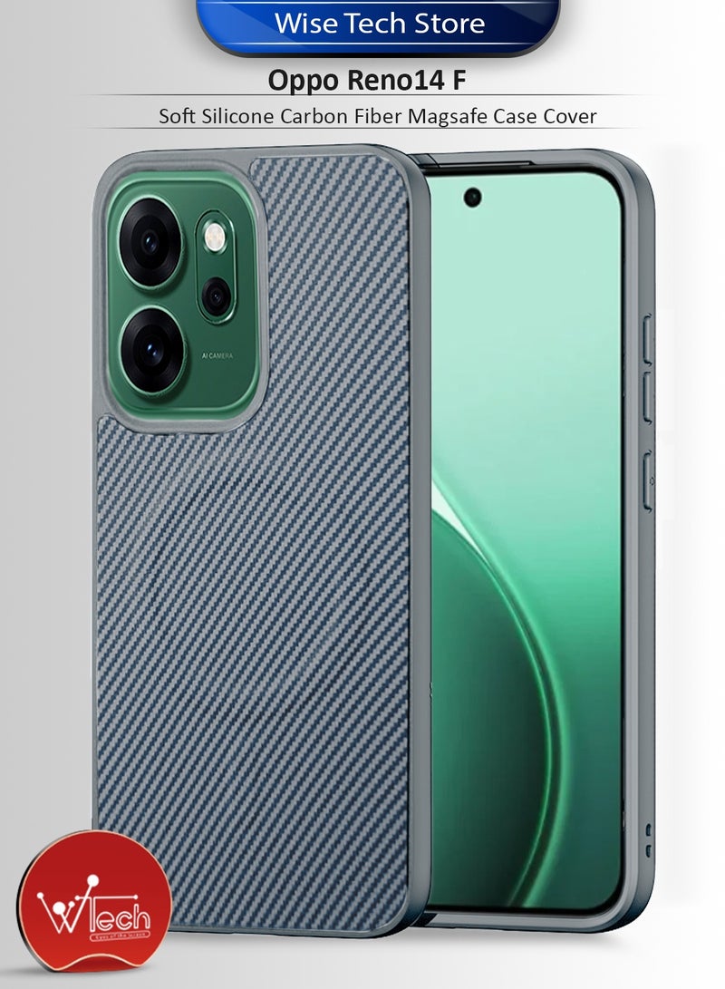 دبليو تيك غطاء خلفي واقٍ من السيليكون الناعم وألياف الكربون مع ميزة ماج سيف لهاتف Oppo Reno14 F 5G 2025 - رمادي (MCFPSN) - Image 1