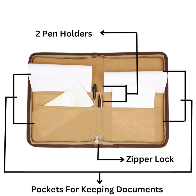 Asraw A4 Jute Professional File Folder Document Zipper Organizer for Corporate Meetings, Interview Portfolio, Certificates, Document Holder, Jute Conference File Folder (Brown) - Image 4