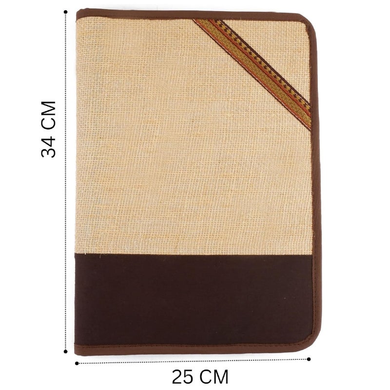Asraw A4 Jute Professional File Folder Document Zipper Organizer for Corporate Meetings, Interview Portfolio, Certificates, Document Holder, Jute Conference File Folder (Brown) - Image 5