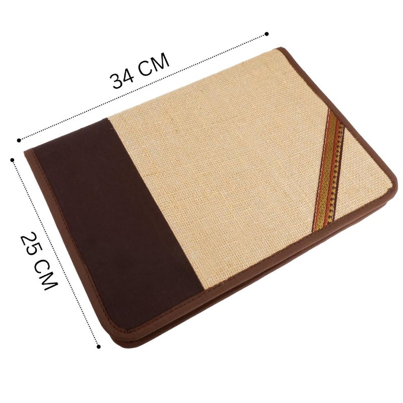Asraw A4 Jute Professional File Folder Document Zipper Organizer for Corporate Meetings, Interview Portfolio, Certificates, Document Holder, Jute Conference File Folder (Brown) - Image 2