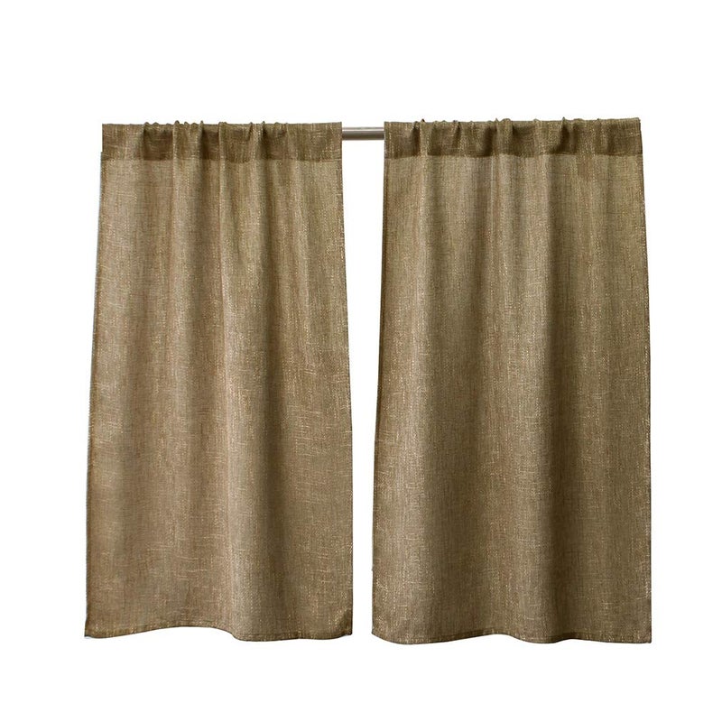 Valea Home Soft Burlap Short Curtains Rustic Natural Tan Rod Pocket Curtain Panels for Small Window 45 inch Length Cafe Kitchen Curtains 2 Panels