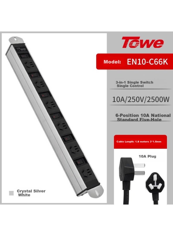 Towe Tongwei Multi-control Colorful Series Pdu Industrial Grade Socket 6-outlet Multi-control En10/c66k Crystal Silver White