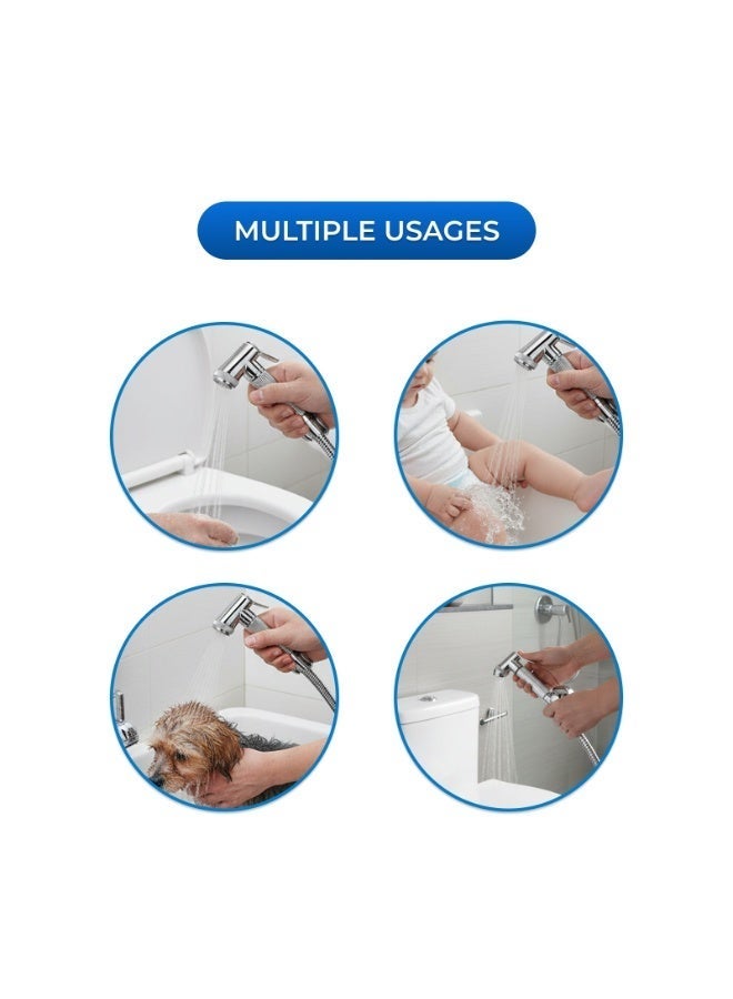 Bold Roma Brass Bidet Shattaf Handheld Sprayer for Toilet Bathroom Hygiene Adjustable Water Flow with Hot and Cold Control Leak Free Brass Core Chrome Finish Easy DIY Installation Water Saving Bidet for UAE Homes - Image 5