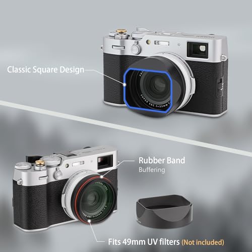 Haoge LH-X54B Square Metal Lens Hood with 49mm Adapter Ring for Fujifilm X100VI Fuji X100V Camera Black - Image 3
