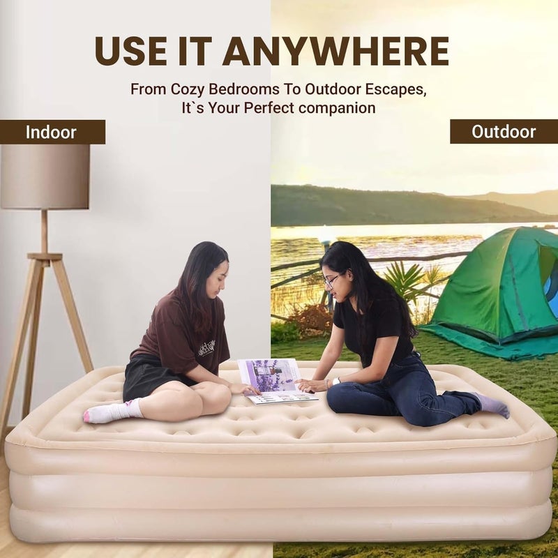 ZINLEY Air Mattress,Single Air Bed,Blow Up Bed for Home Portable Camping Travel,Inflatable with Built-in Electric Pump,3 Mins Quick Self-Inflation & Deflation Guest Mattress (Double Inflatable Bed) - Image 3