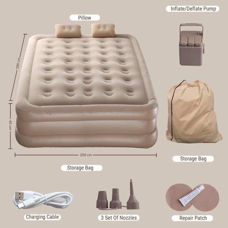 ZINLEY Air Mattress,Single Air Bed,Blow Up Bed for Home Portable Camping Travel,Inflatable with Built-in Electric Pump,3 Mins Quick Self-Inflation & Deflation Guest Mattress (Double Inflatable Bed) - Image 2