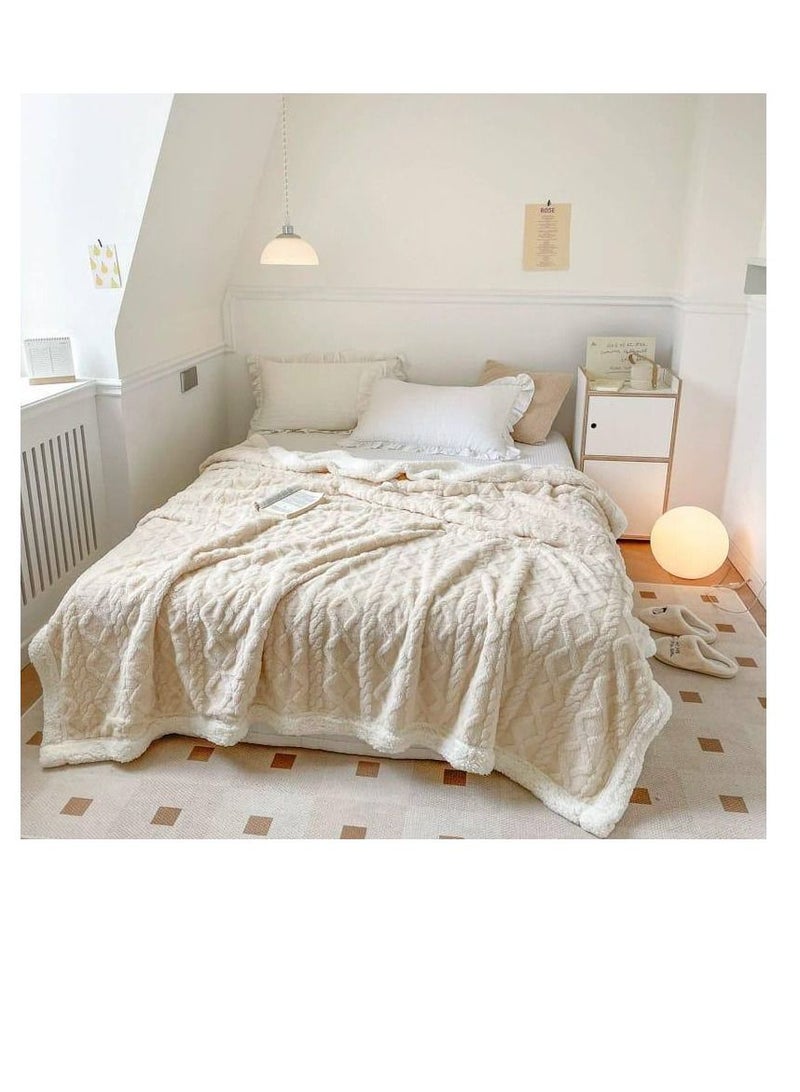 Winter and summer Thick Warm Blanket Pattern Design Faux Blankets 2-Layer Fleece Soft Bedspreads Blanket Size : 200x230cm) (Color : cream  - Image 2