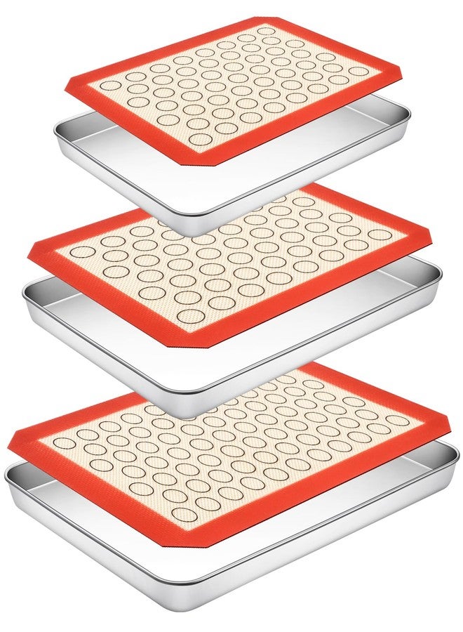 CEKEE Baking Sheet with Silicone Baking Mat Set,CEKEE Stainless Steel Baking Sheet Pan Tray, Cookie Sheets for Baking, 6PCS Baking Supplies Bakeware Sets for Oven Making Cookies, Macaroons, Bread - Image 1