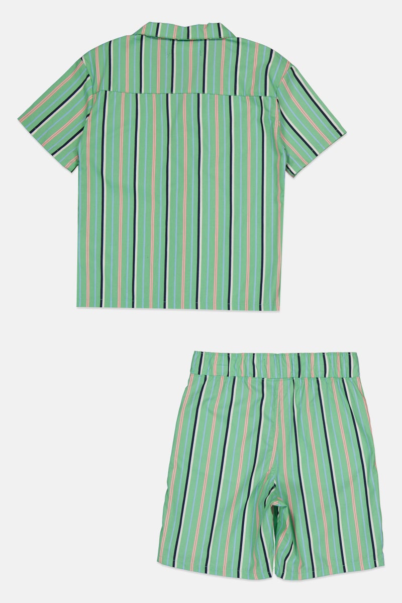 Freestyle Toddlers Boy 2 Pieces Stripe Short Sleeve Shirt And Shorts, Green - Image 3