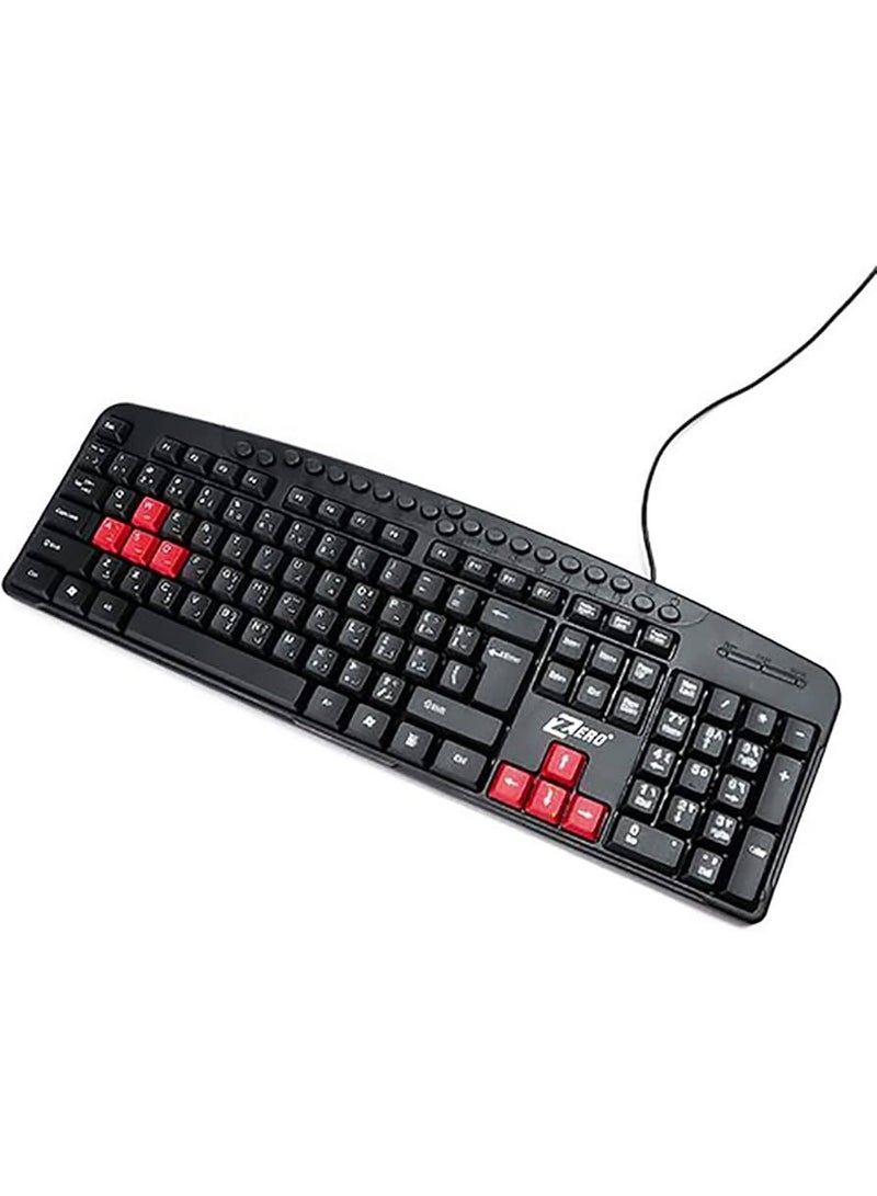 zeru USB keyboard features a sleek design, silent keys, and multimedia capabilities for PCs and laptops. It supports English and Arabic. ZR-2608 USB - Image 1