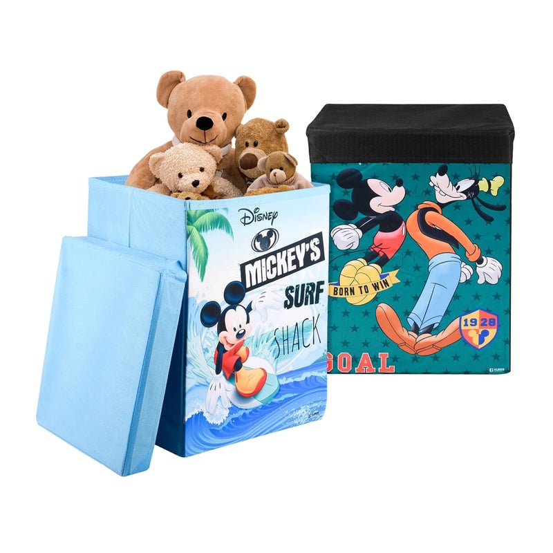 Kuber Industries Toy Storage Box | Laundry Basket for Toys | Folding Laundry Basket | Clothes Hamper with Lid & Handles | 60 LTR | Pack of 2 | Multicolor - Image 1